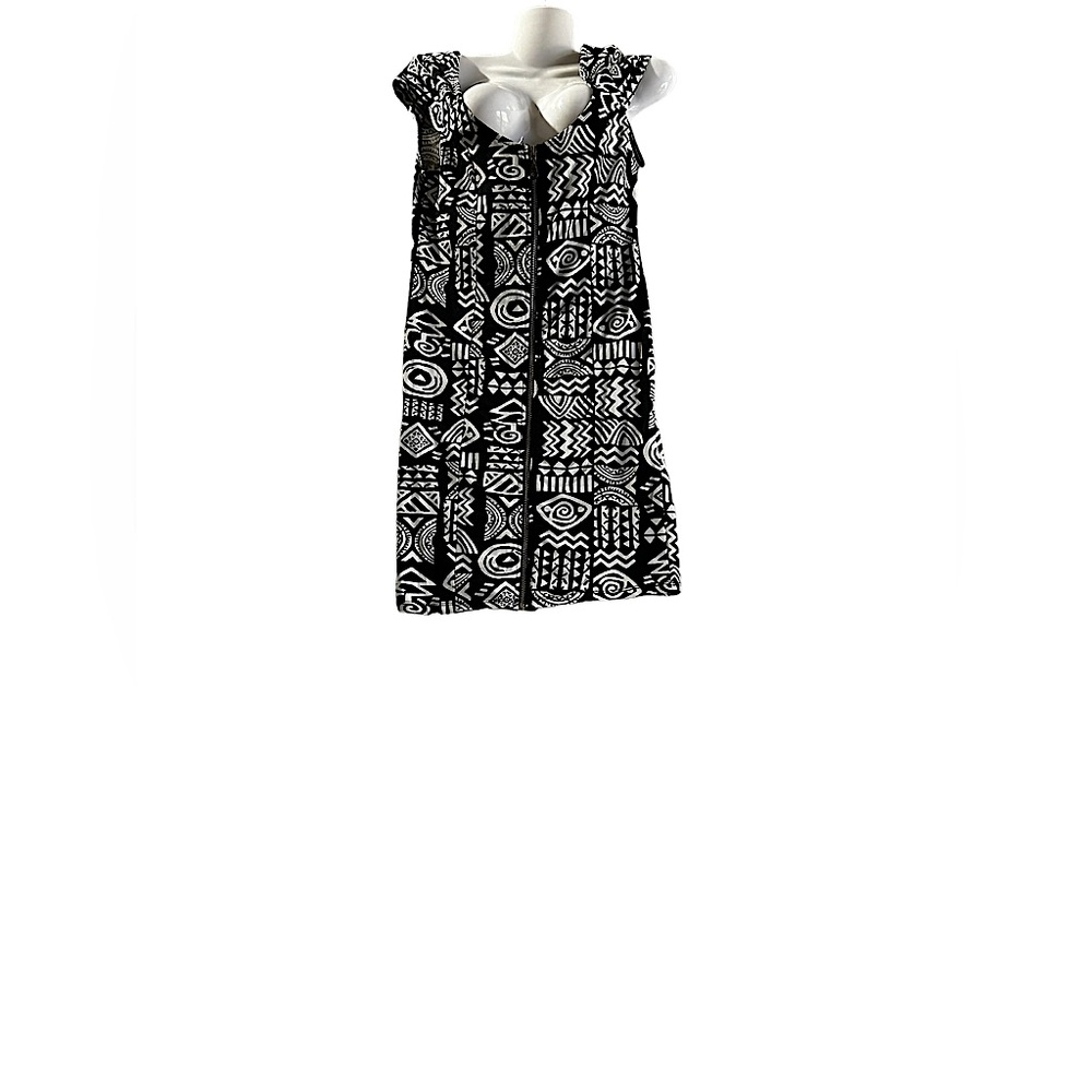 FOREVER 21 BLACK AND WHITE FRONT ZIP BODYCON DRESS SZ SMALL P
